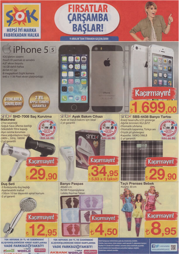 ŞOK Aktüel Ürünler 9 Aralık 2015 Broşürü - iPhone 5S
