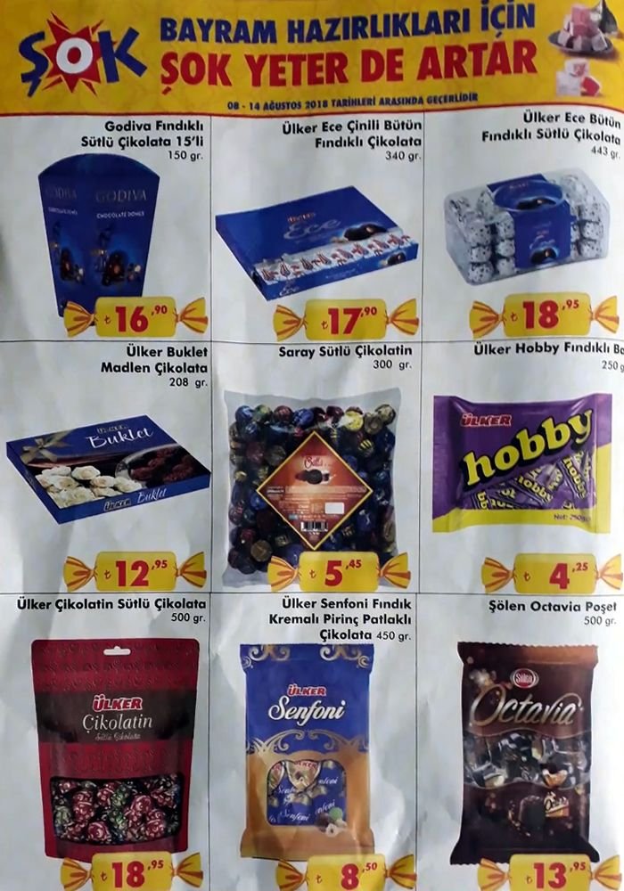 ŞOK Bayram Çikolatası Fiyatları - 8 Ağustos 2018