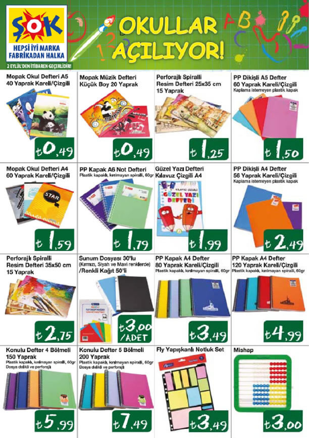 ŞOK Market 2 Eylül 2015 Aktüel Ürünler Katalogu - Okul Defteri