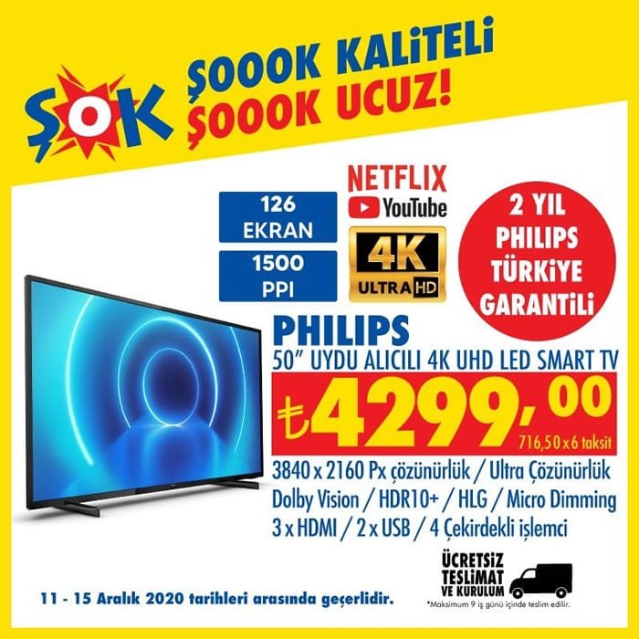Philips 50inc Uydu Alıcılı 4K UHD Led Smart Tv ( ŞOK 11 Aralık 2020 )