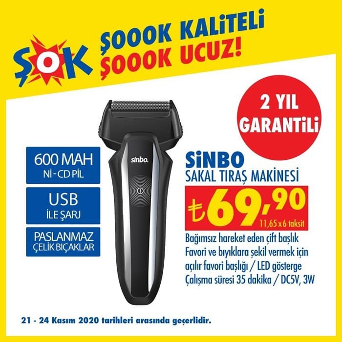 Sinbo Sakal Tıraş Makinesi ( ŞOK 21 Kasım 2020 )