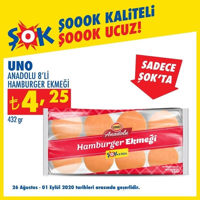 Uno Anadolu Hamburger Ekmeği ( ŞOK 26 Ağustos 2020 )